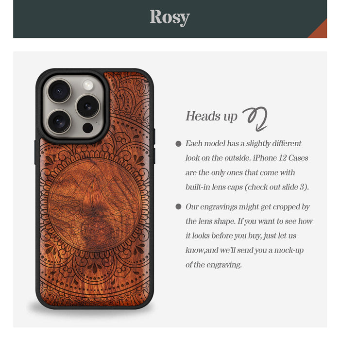 Serenity Mandala, Classic Engraved Wood & TPU Case - Artisanal Cover for Apple iPhone