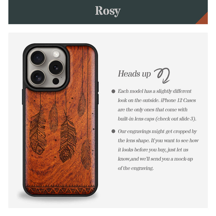 The Feathered Tapestry, Classic Engraved Wood & TPU Case - Artisanal Cover for Apple iPhone