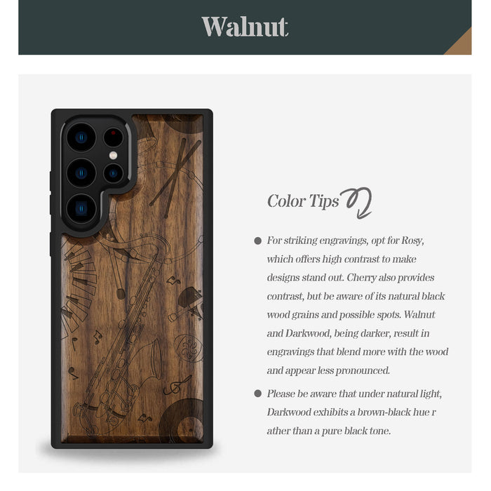 The Saxophone Serenade, Classic Engraved Wood & TPU Case - Artisanal Cover for Samsung Galaxy