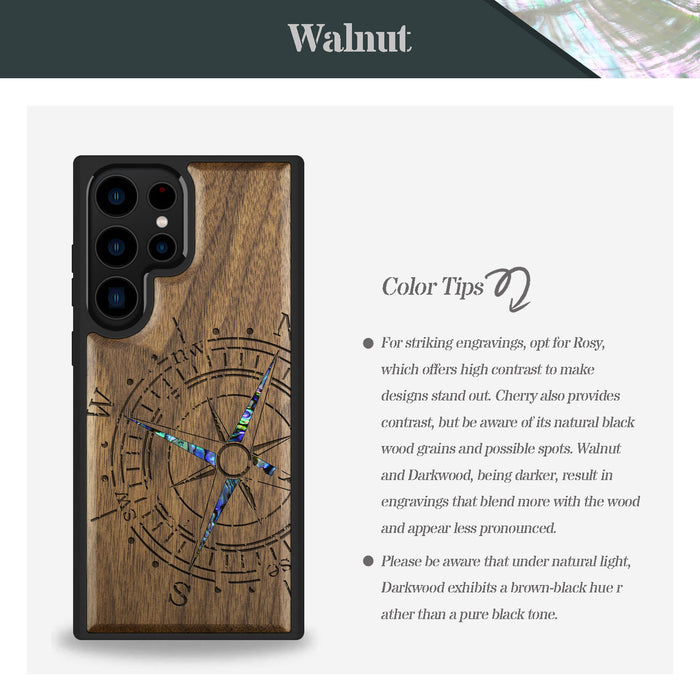 The Incomplete Compass, Hand-Inlaid Wood & Mother of Pearl Case - Artisanal Cover for Samsung Galaxy