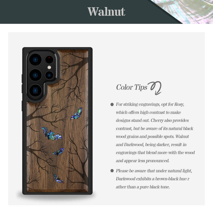 Shadows of the Night, Hand-Inlaid Wood & Mother of Pearl Case - Artisanal Cover for Samsung Galaxy