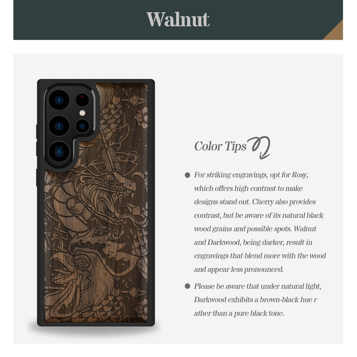 Fierce Mythical Clas, Classic Engraved Wood & TPU Case - Artisanal Cover for Samsung Galaxy