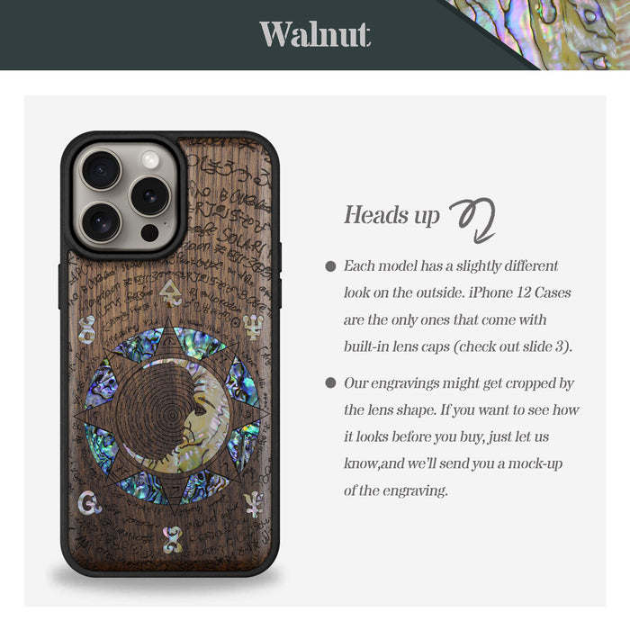 A Manuscript Enigma, Hand-Inlaid Wood & Mother of Pearl Case - Artisanal Cover for Apple iPhone