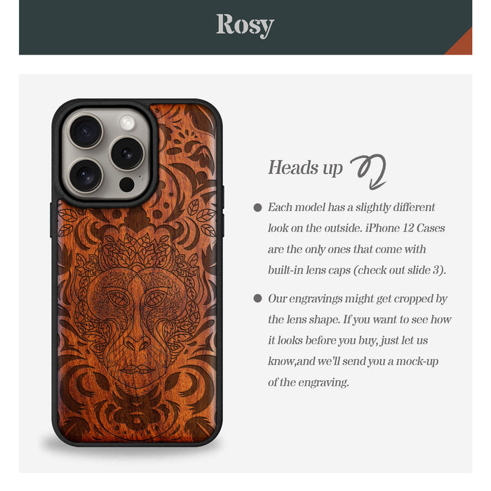 The Leafy Visage, Classic Engraved Wood & TPU Case - Artisanal Cover for Apple iPhone