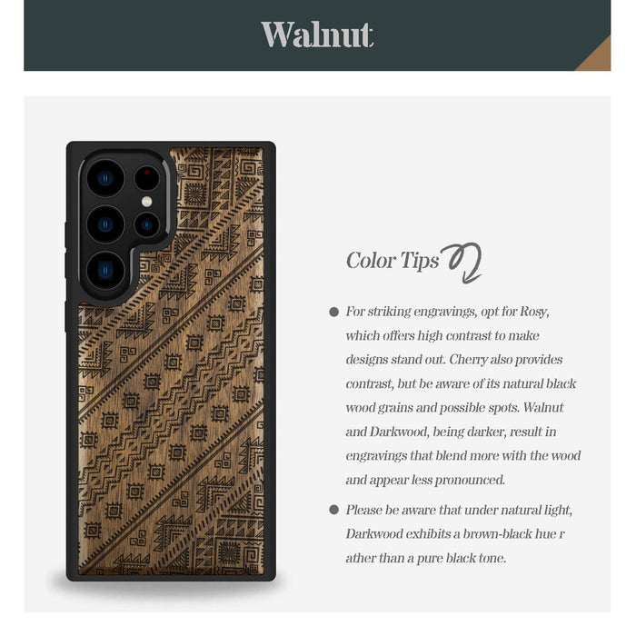 Aztec Geometric Harmony, Classic Engraved Wood & TPU Case - Artisanal Cover for Samsung Galaxy