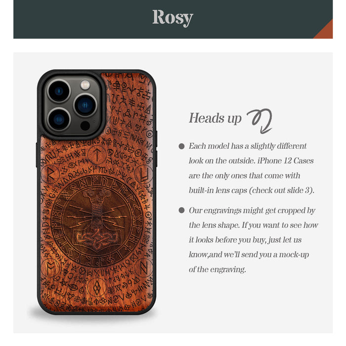 Mjölnir and the Runes, Classic Engraved Wood & TPU Case - Artisanal Cover for Apple iPhone