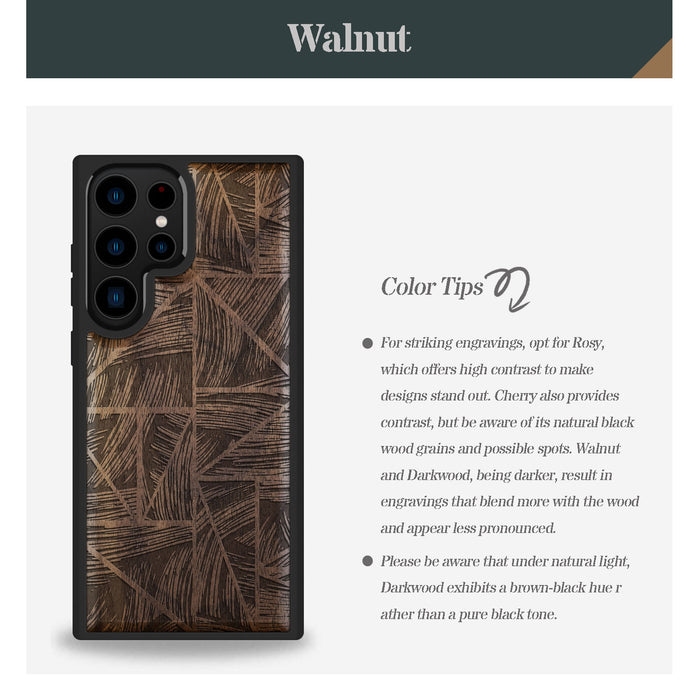 The Doodle Wave Pattern, Classic Engraved Wood & TPU Case - Artisanal Cover for Samsung Galaxy