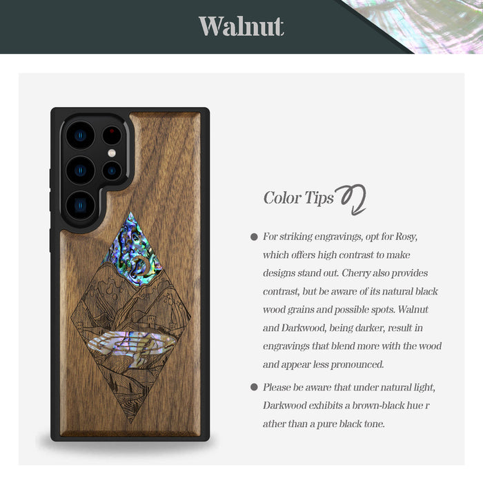 A Glimpse into the Starlit Wilderness, Hand-Inlaid Wood & Mother of Pearl Case - Artisanal Cover for Samsung Galaxy