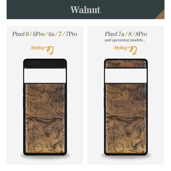 A Voyage of Vintage Visions, Classic Engraved Wood & TPU Case - Artisanal Cover for Google Pixel