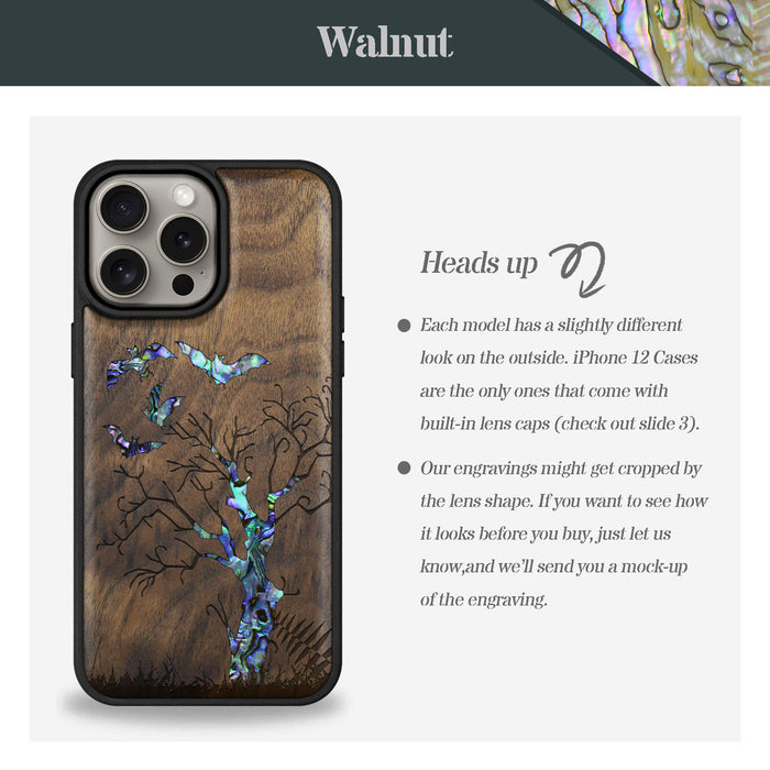 Gothic Night, Hand-Inlaid Wood & Mother of Pearl Case - Artisanal Cover for Apple iPhone