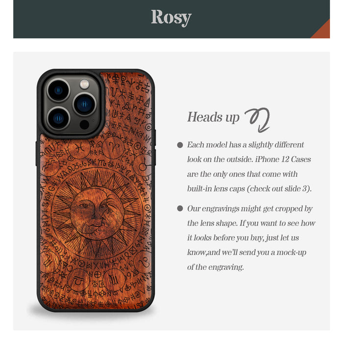 Sun and Moon God Illumination, Classic Engraved Wood & TPU Case - Artisanal Cover for Apple iPhone