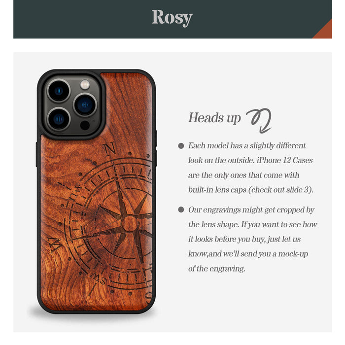 The Incomplete Compass, Classic Engraved Wood & TPU Case - Artisanal Cover for Apple iPhone