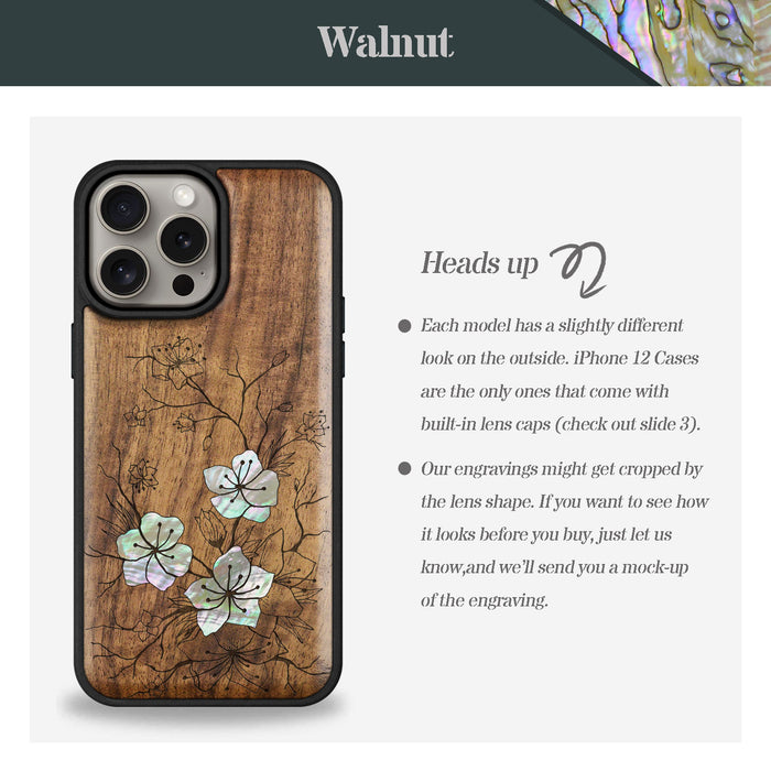 Whispering Sakura Blooms, Hand-Inlaid Wood & Mother of Pearl Case - Artisanal Cover for Apple iPhone