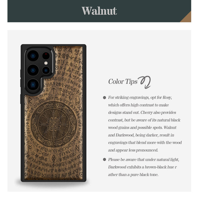 The Shield of Dragons and Awe, Classic Engraved Wood & TPU Case - Artisanal Cover for Samsung Galaxy