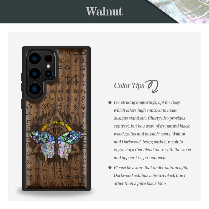 Celtic Butterfly, Hand-Inlaid Wood & Mother of Pearl Case - Artisanal Cover for Samsung Galaxy