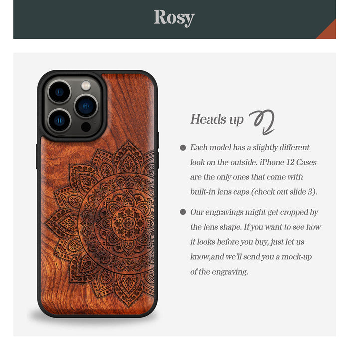 The Half Mandala Lace Pattern, Classic Engraved Wood & TPU Case - Artisanal Cover for Apple iPhone