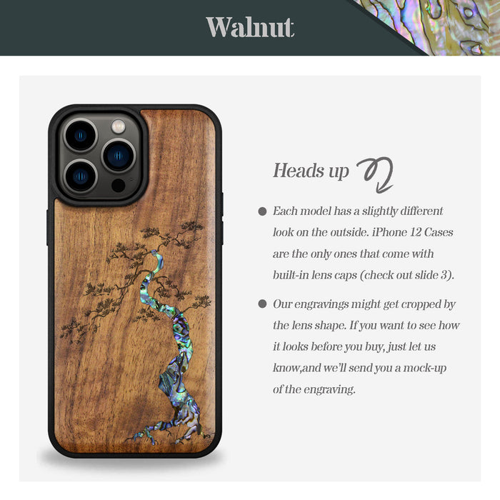 The Majestic Pine Tree, Hand-Inlaid Wood & Mother of Pearl Case - Artisanal Cover for Apple iPhone