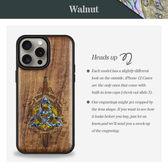 Norse Emblems, Hand-Inlaid Wood & Mother of Pearl Case - Artisanal Cover for Apple iPhone