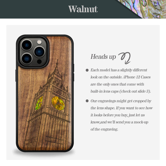 The Big Ben of London, Hand-Inlaid Wood & Mother of Pearl Case - Artisanal Cover for Apple iPhone