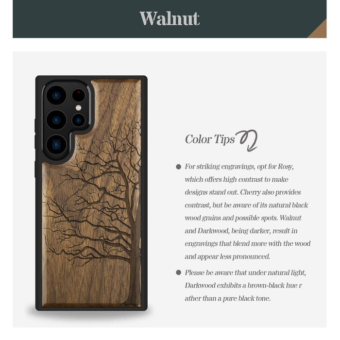 The Bare Tree, Classic Engraved Wood & TPU Case - Artisanal Cover for Samsung Galaxy