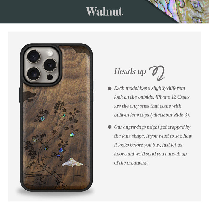 Cherry Blossom, Hand-Inlaid Wood & Mother of Pearl Case - Artisanal Cover for Apple iPhone