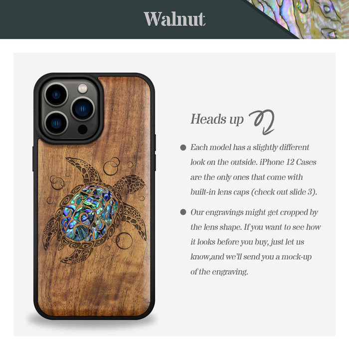 The Maori Turtle, Hand-Inlaid Wood & Mother of Pearl Case - Artisanal Cover for Apple iPhone