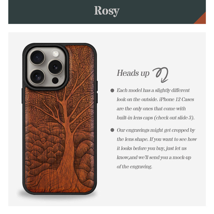 The Lino Print Tree, Classic Engraved Wood & TPU Case - Artisanal Cover for Apple iPhone