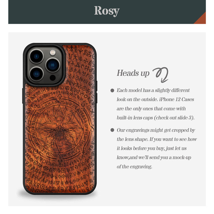 Mystical Armor, Classic Engraved Wood & TPU Case - Artisanal Cover for Apple iPhone