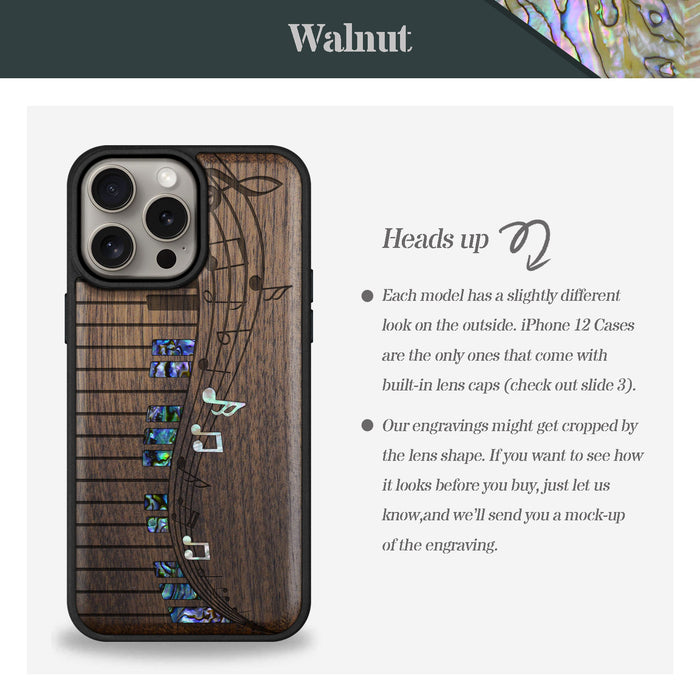 Melodic Waves, Hand-Inlaid Wood & Mother of Pearl Case - Artisanal Cover for Apple iPhone