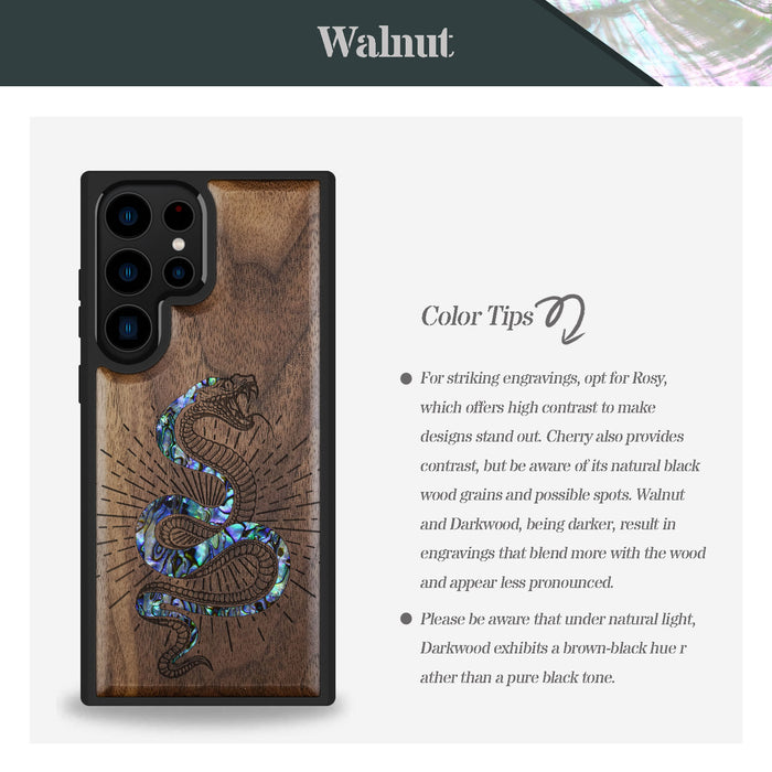 Viper's Coil, Hand-Inlaid Wood & Mother of Pearl Case - Artisanal Cover for Samsung Galaxy