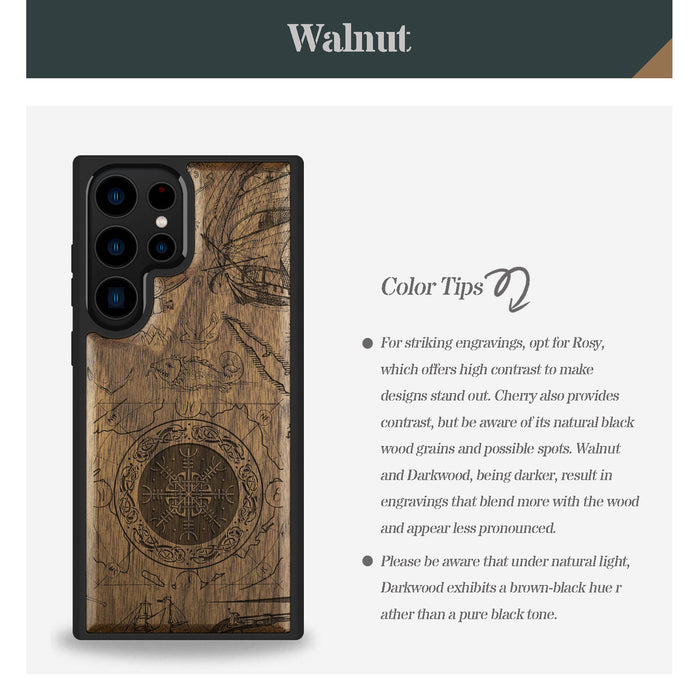 Viking Shield Amidst Maritime Treasures, Classic Engraved Wood & TPU Case - Artisanal Cover for Samsung Galaxy