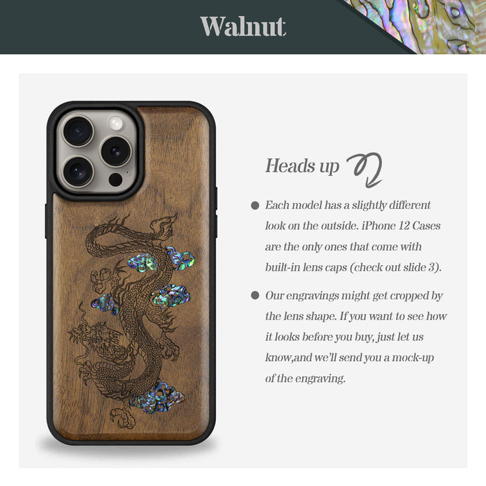 Majestic Chinese Dragon, Hand-Inlaid Wood & Mother of Pearl Case - Artisanal Cover for Apple iPhone