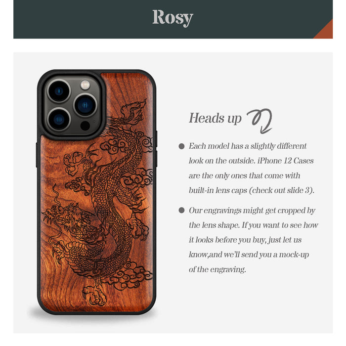 The Majestic Chinese Dragon, Classic Engraved Wood & TPU Case - Artisanal Cover for Apple iPhone