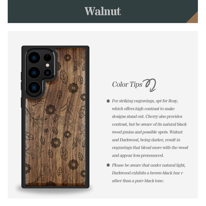 The Floral Continuum, Classic Engraved Wood & TPU Case - Artisanal Cover for Samsung Galaxy