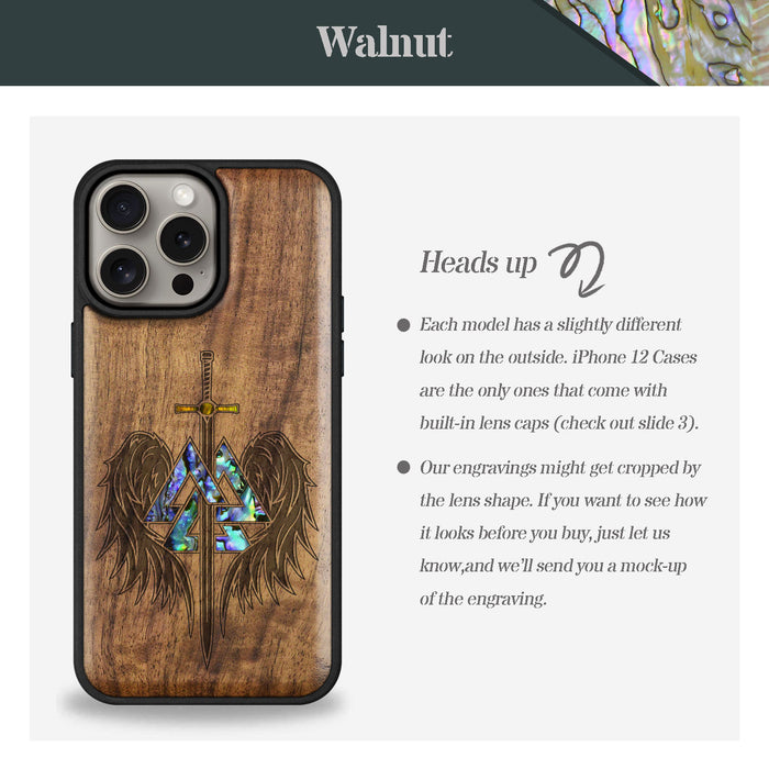 Wings of Valor Essence, Hand-Inlaid Wood & Mother of Pearl Case - Artisanal Cover for Apple iPhone