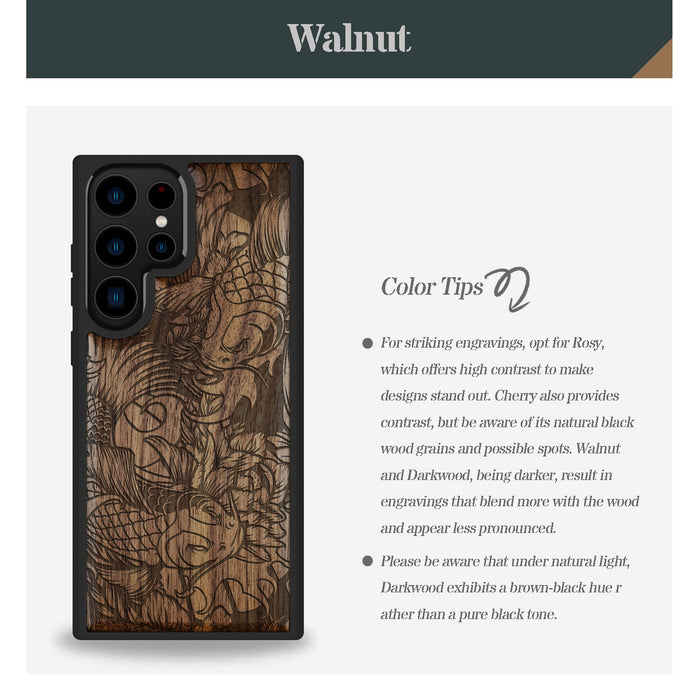 Flowing Harmony, Classic Engraved Wood & TPU Case - Artisanal Cover for Samsung Galaxy