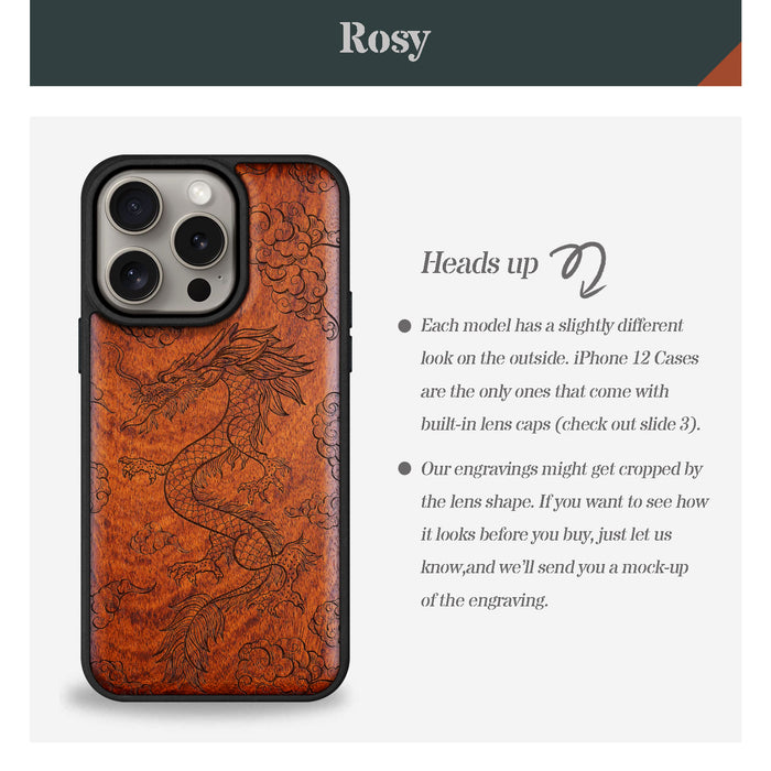 The Dragon's Ascent, Classic Engraved Wood & TPU Case - Artisanal Cover for Apple iPhone