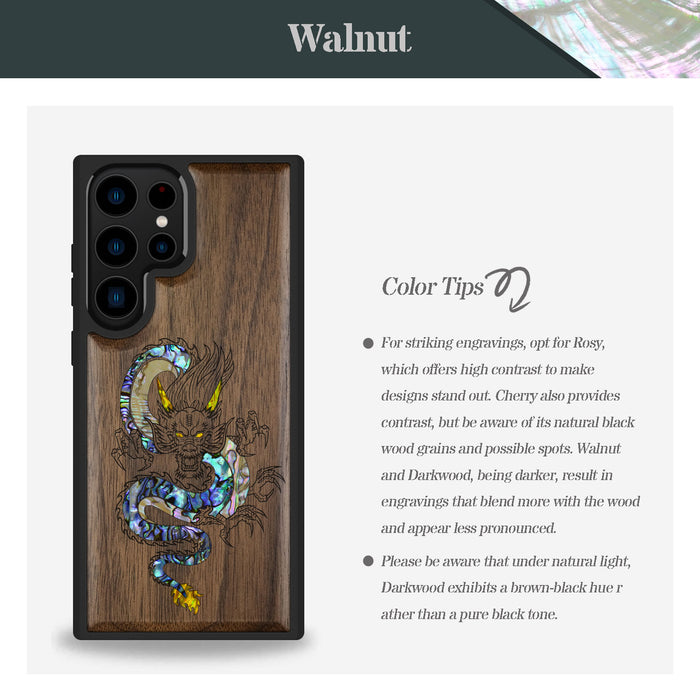 The Oriental Dragon, Hand-Inlaid Wood & Mother of Pearl Case - Artisanal Cover for Samsung Galaxy