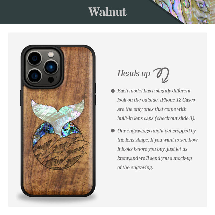 The Whale's Tail, Hand-Inlaid Wood & Mother of Pearl Case - Artisanal Cover for Apple iPhone