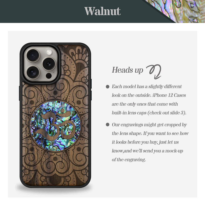 Eternal Om Mandala, Hand-Inlaid Wood & Mother of Pearl Case - Artisanal Cover for Apple iPhone