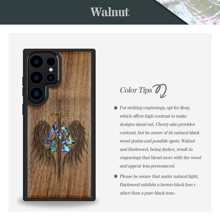 Wings of Valor Essence, Hand-Inlaid Wood & Mother of Pearl Case - Artisanal Cover for Samsung Galaxy