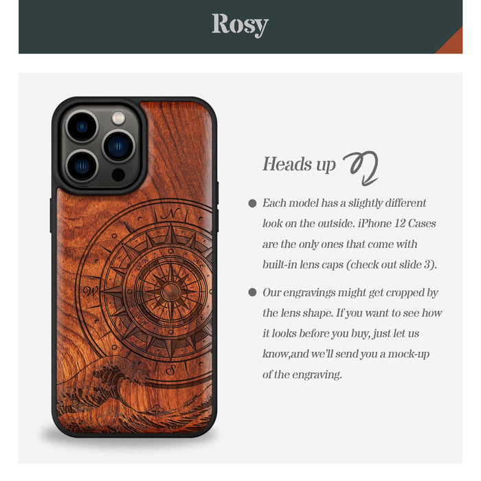 The Compass and the Wave, Classic Engraved Wood & TPU Case - Artisanal Cover for Apple iPhone