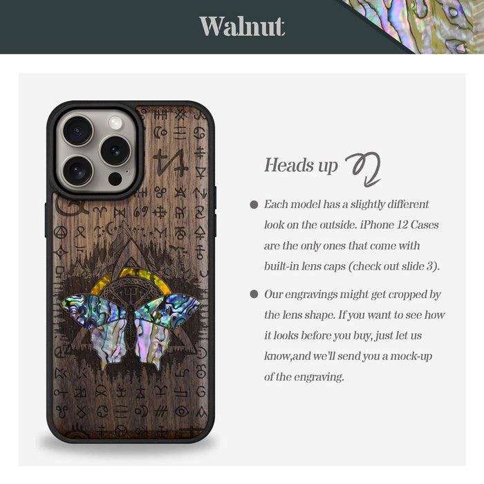 Celtic Butterfly, Hand-Inlaid Wood & Mother of Pearl Case - Artisanal Cover for Apple iPhone