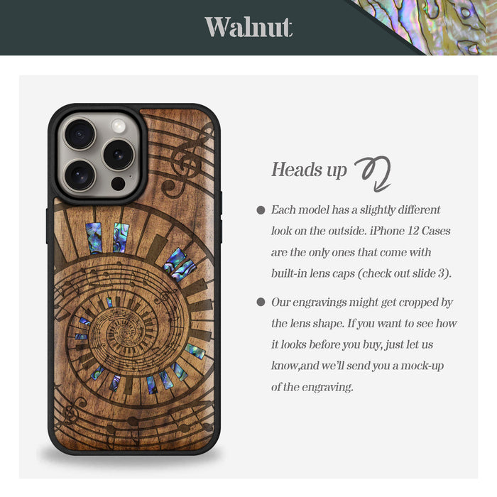 A Spiral Symphony, Hand-Inlaid Wood & Mother of Pearl Case - Artisanal Cover for Apple iPhone