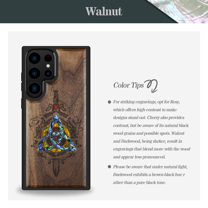 Norse Emblems, Hand-Inlaid Wood & Mother of Pearl Case - Artisanal Cover for Samsung Galaxy