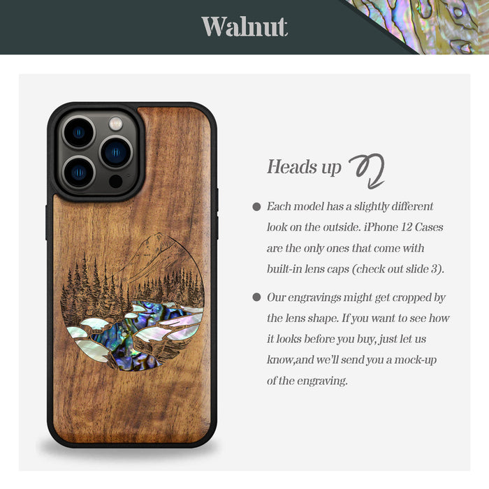 The Lake and Mountain Landscape, Hand-Inlaid Wood & Mother of Pearl Case - Artisanal Cover for Apple iPhone