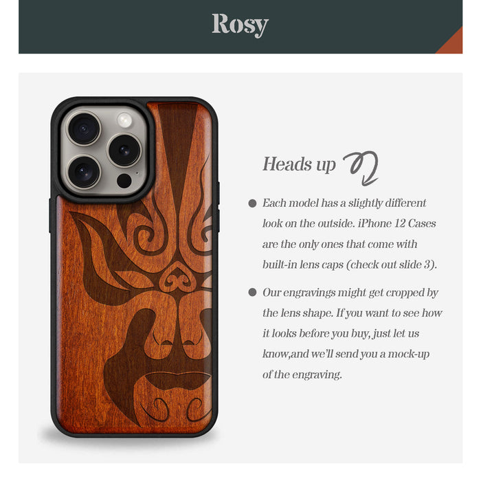 The Chinese Opera Mask, Classic Engraved Wood & TPU Case - Artisanal Cover for Apple iPhone