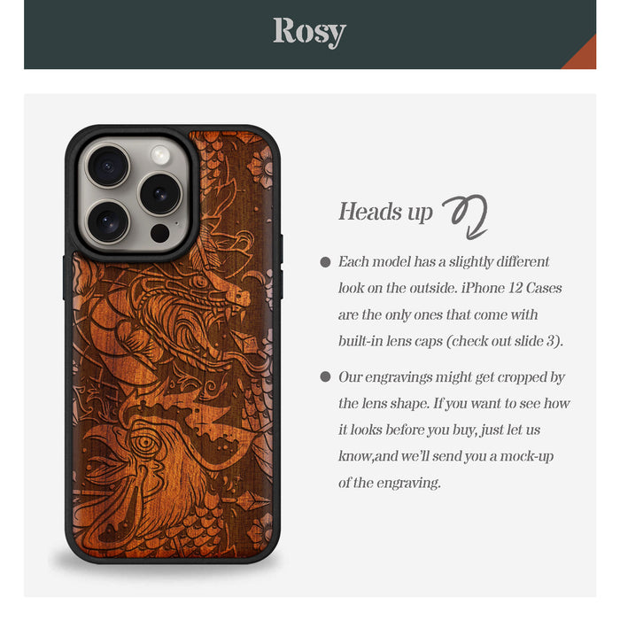 Fierce Mythical Clas, Classic Engraved Wood & TPU Case - Artisanal Cover for Apple iPhone