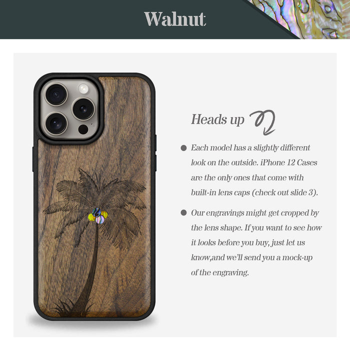 The Palm Tree, Hand-Inlaid Wood & Mother of Pearl Case - Artisanal Cover for Apple iPhone