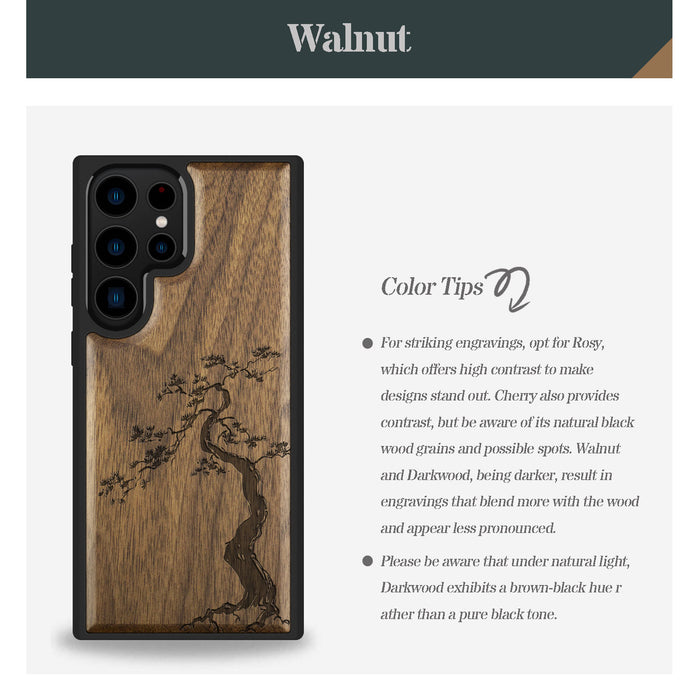 The Majestic Pine Tree, Classic Engraved Wood & TPU Case - Artisanal Cover for Samsung Galaxy